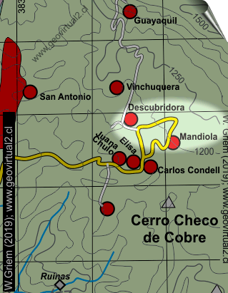 Mapa del sector mina Descubridora y Mandiola en Checo de Cobre