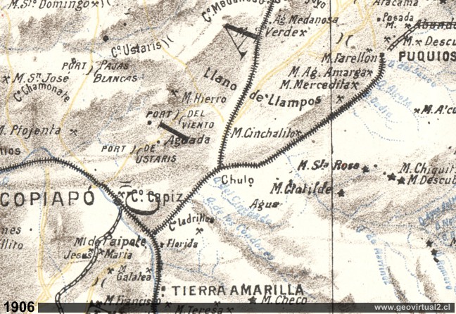 Carta de 1906 - Copiapo - Puquios en Atacama, Chile