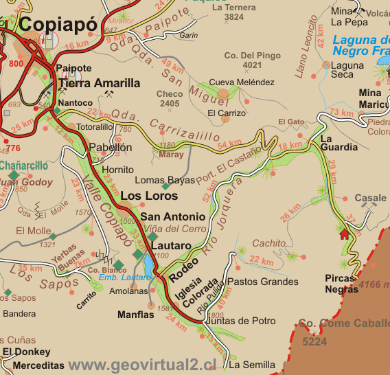 Carta Atacama: Copiapo - La Guardia - Junta de Potro - Pircas Negras