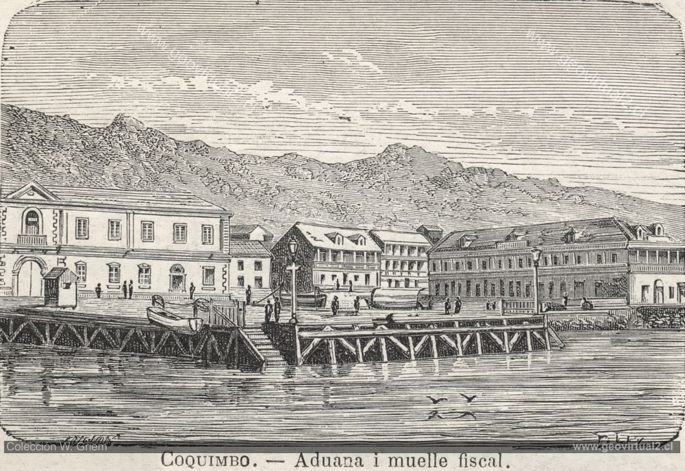 Tornero, 1872: Aduana y Muelle de Coquimbo, Chile